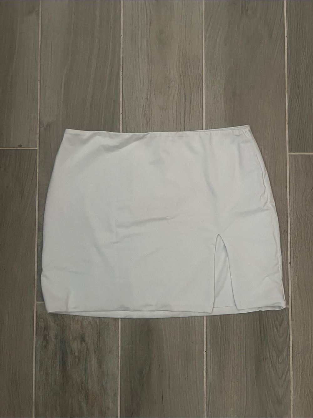 White Mini Skirt with Front Slit